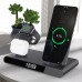 3 In 1 Wireless Charger Station Alarm Clock 300mAh Battery Time Display Smart Watch Mobile Phone Earphone Stand Fast Charger