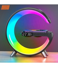 Bedside Lamp Wireless Charger Alarm Clock Speaker APP Control RGB Night Light Charging Station for Iphone 14 For Samsung